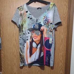 Trendy Graphic Music Note Women's Top